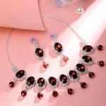 red crystal stone necklace set with earrings