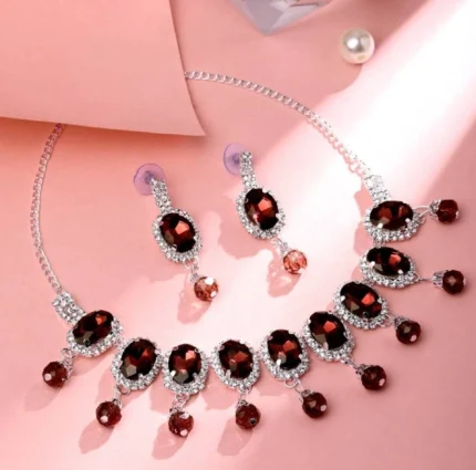 red crystal stone necklace set with earrings