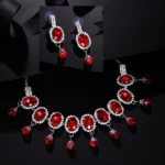 premium red crystal necklace set with earrings