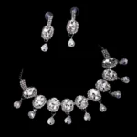 oval crystal drop necklace set with earrings silver plated