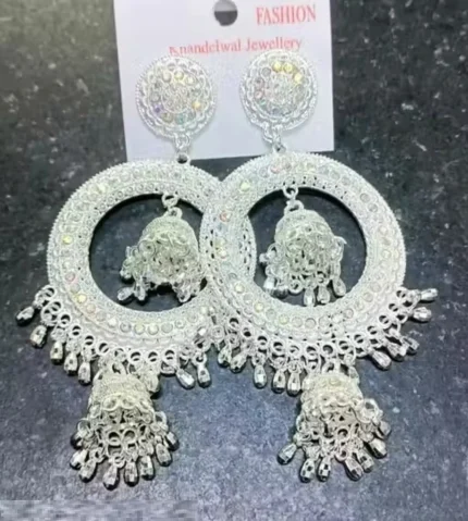 oxidised chandbali jhumka earrings heavy round ethnic design