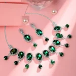 emerald green crystal necklace set with matching earrings party wear