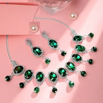 emerald green crystal necklace set with matching earrings party wear
