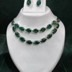 green stone necklace set with earrings silver plated party wear jewellery