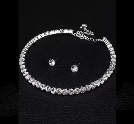 crystal choker necklace set with stud earrings silver plated jewellery