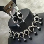 black stone choker necklace set with earrings silver plated party wear jewellery