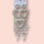 oxidised silver heart shape long dangler earrings with pearl drops