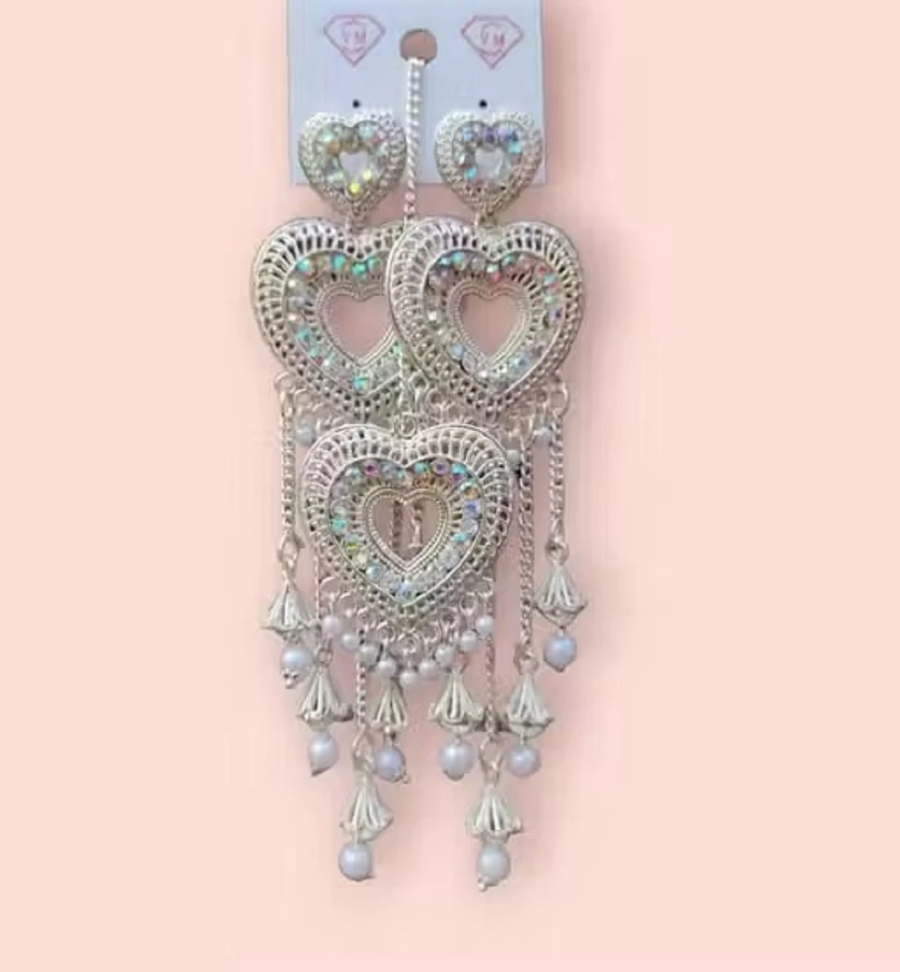 oxidised silver heart shape long dangler earrings with pearl drops oxidised silver heart shape long dangler earrings with pearl drops