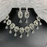 crystal oval choker necklace set with drop earrings silver bridal jewellery