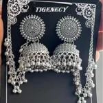 oxidised silver jhumka earrings with sahara chain wholesale jewellery