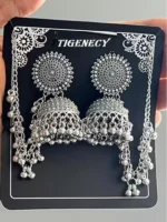 oxidised silver jhumka earrings with sahara chain wholesale jewellery