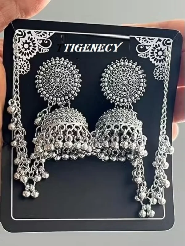 oxidised silver jhumka earrings with sahara chain wholesale jewellery