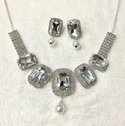crystal necklace set with pearl drop earrings bridal jewellery wholesale