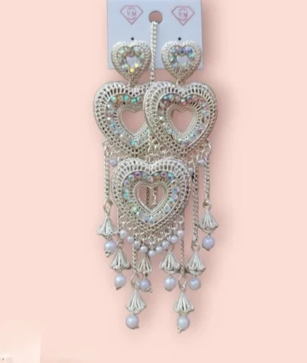 heart design long earrings with pearl drops oxidised jewellery wholesale