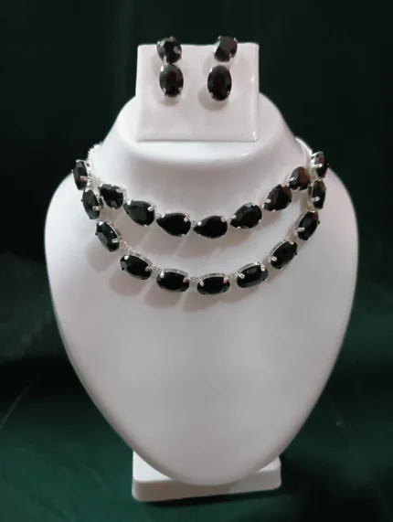 black stone double layer necklace set with earrings wholesale jewellery