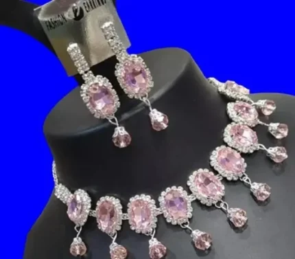 pink stone necklace set with earrings bridal wholesale jewellery