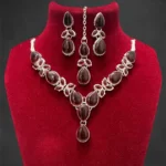 maroon stone necklace set with earrings and maang tikka bridal wholesale jewellery