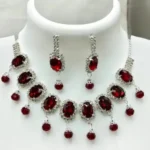 red stone choker necklace set with drop beads bridal jewellery