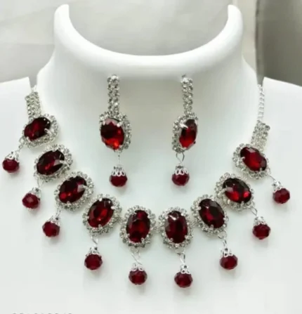 red stone choker necklace set with drop beads bridal jewellery