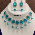 turquoise blue stone choker necklace set with matching earrings