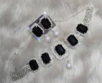 black stone crystal choker necklace set with matching earrings