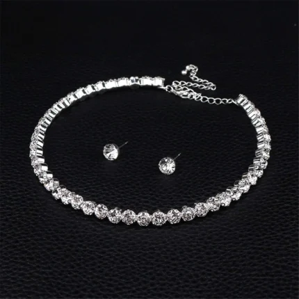 diamond style silver choker necklace set with earrings