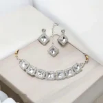 square crystal choker necklace set with earrings and pendant