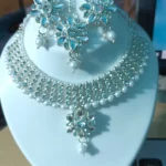 floral pearl fringe choker necklace set with earrings and pendant