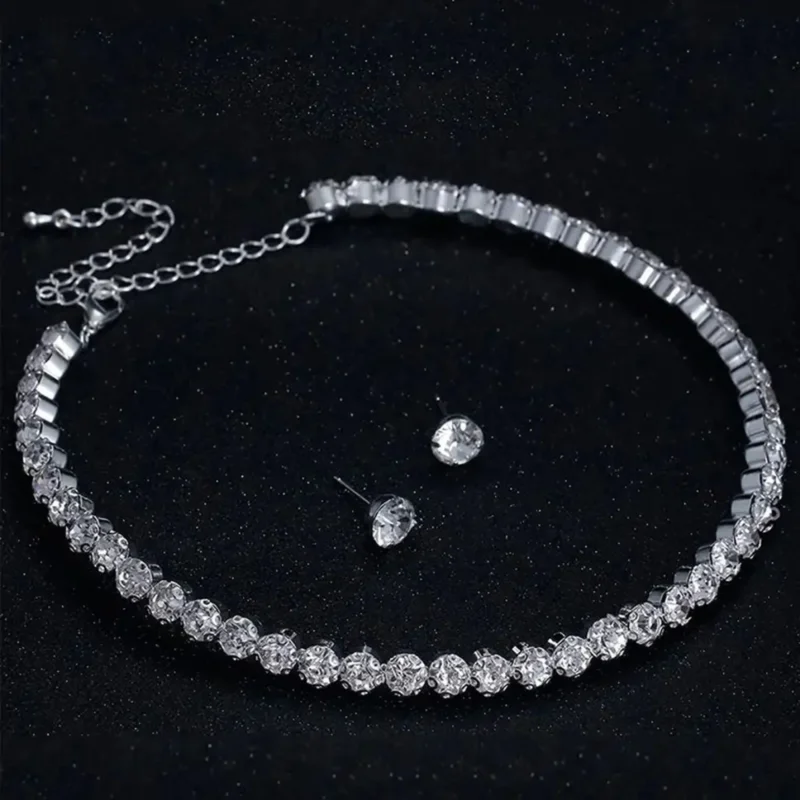 american diamond choker necklace set with matching earrings