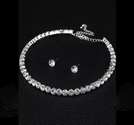 american diamond tennis choker necklace with stud earrings