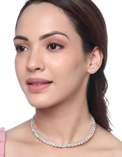 diamond choker necklace set with stud earrings