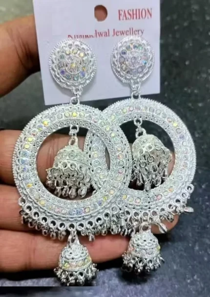 oxidised chandbali jhumka earrings heavy round ethnic design