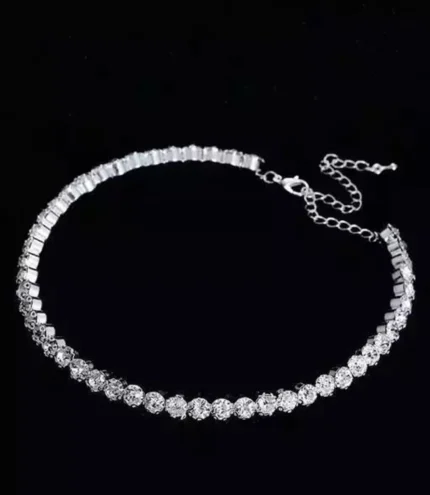 crystal choker necklace set with stud earrings silver plated jewellery