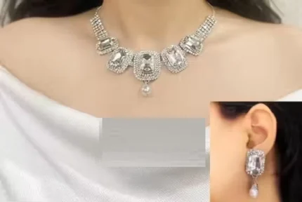 crystal necklace set with pearl drop earrings bridal jewellery wholesale