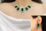 emerald green stone necklace set with earrings pearl drop wholesale jewellery