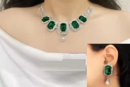 emerald green stone necklace set with earrings pearl drop wholesale jewellery