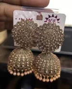 antique gold heavy jhumka earrings with stone work and pearl drops