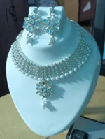 floral pearl fringe choker necklace set with earrings and pendant