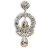 oxidised silver chandbali jhumka earrings with colorful beads