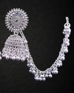 oxidised silver jhumka earrings with chain traditional jewellery