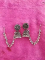 oxidised jhumka earrings with chain sahara design