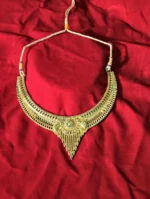 gold plated bridal choker necklace set with earrings and maang tikka
