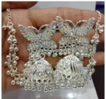 butterfly oxidised jhumka earrings with chain ghungroo design