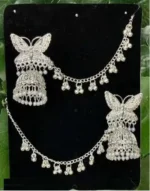 oxidised silver butterfly jhumka earrings with chain and ghungroo