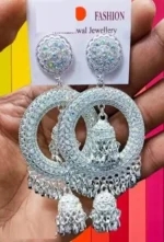 oxidised chandbali jhumka earrings heavy round ethnic design