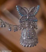 butterfly oxidised silver jhumka earrings with ghungroo chain design