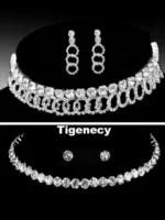 diamond loop design silver choker necklace set with earrings