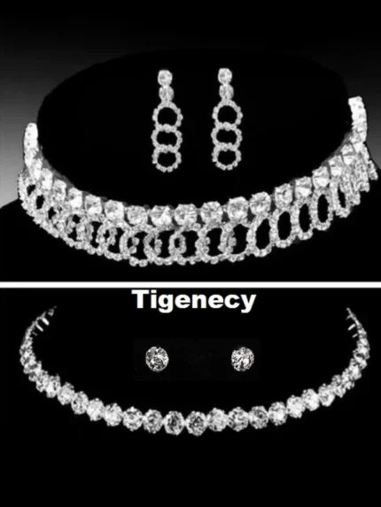 diamond loop design silver choker necklace set with earrings