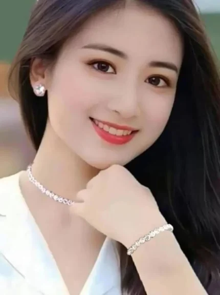 diamond tennis bracelet with choker and stud earrings set