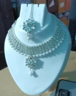 floral pearl fringe choker necklace set with earrings and pendant